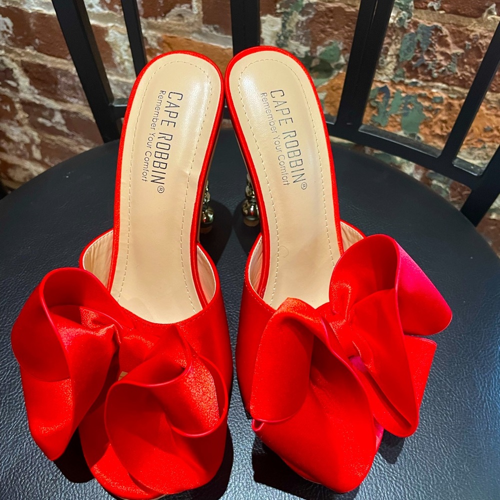 Cape Robbin Red Satin Bow Open-Toe Heels